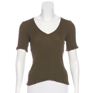 Miu Miu Olive Ribbed V-Neck Women's Top